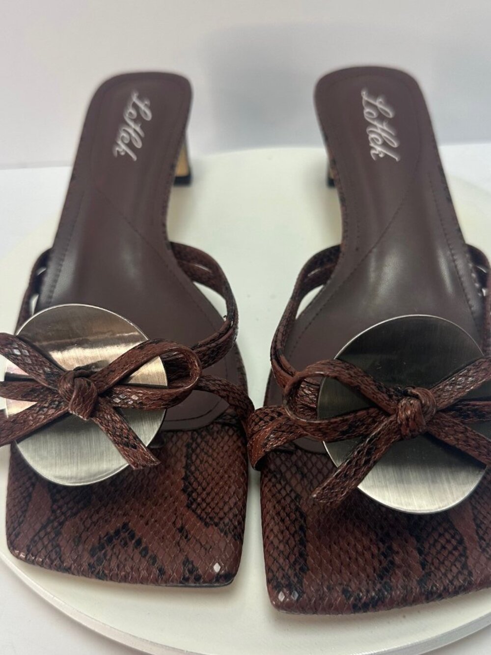 Lohek Women's Strappy Brown Sandals 11 Snake Embossed Pattern Casual